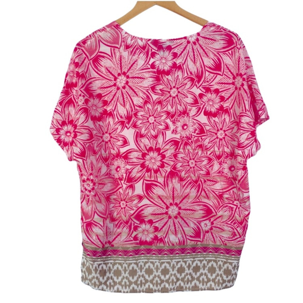 Tommy Bahama sz Med Bright Pink & Taupe Top - Picture 2 of 4